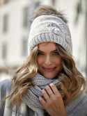 Beaded hat with a neck warmer for winter, beige C50 - Online store - Boutique